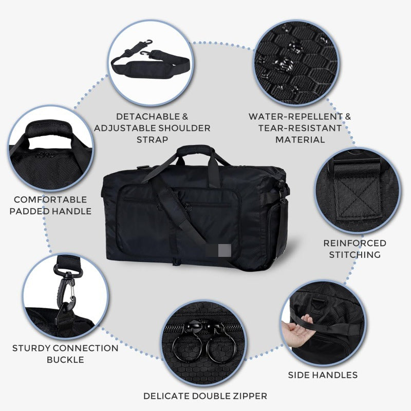Large Capacity Foldable Travel Duffle Bag - Detachable Shoulder Strap, Gym & Yoga Storage, Business Luggage & Sports Bag (24.5x11.5x14 inches)
