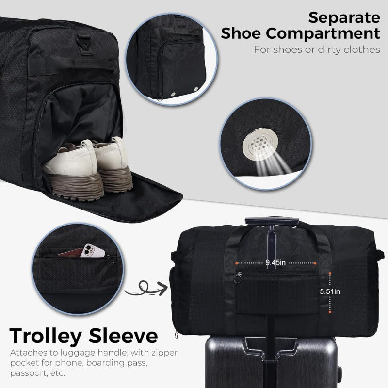 Large Capacity Foldable Travel Duffle Bag - Detachable Shoulder Strap, Gym & Yoga Storage, Business Luggage & Sports Bag (24.5x11.5x14 inches)