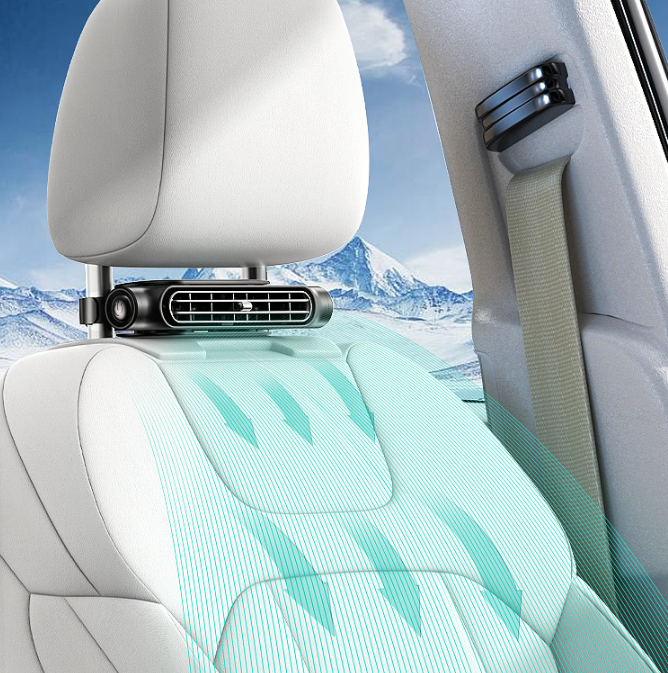 Black Car Seat Headrest Fan - USB Powered Bladeless Rear Seat Fan for Vehicle Cooling (175x75x34mm)