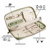 Green Portable Travel Jewelry Organizer - Anti-Tangle Storage for Necklaces, Earrings, Rings & Bracelets (24.9x11.4 cm) - Front View