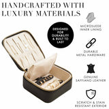 Brown "Small But Mighty" Leather Jewelry Box - Portable Organizer for Earrings, Necklaces, Rings & More (4x4x2 inches)
