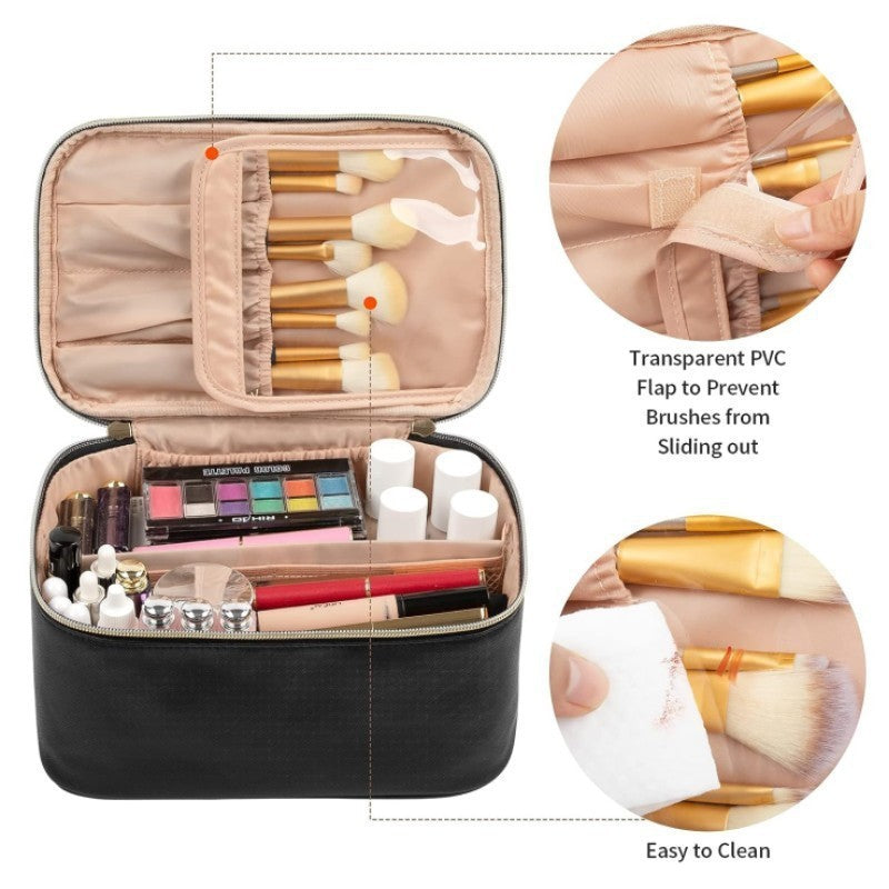 Pink Large Capacity Travel Makeup Bag Portable Cosmetic Case with Handle and Dividers Elegant Toiletry Organizer for Daily Use