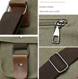 Army Green Vintage Canvas Messenger Bag Men Crossbody Satchel Durable Shoulder Bag for Work and Travel Multi Pocket Casual Daypack - Top-Down View