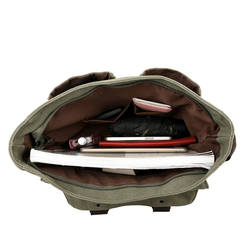 Grey Vintage Canvas Messenger Bag Men Crossbody Satchel Durable Shoulder Bag for Work and Travel Multi Pocket Casual Daypack