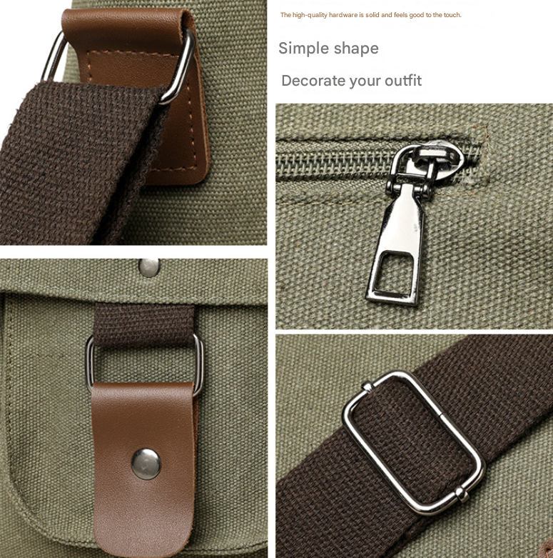 Grey Vintage Canvas Messenger Bag Men Crossbody Satchel Durable Shoulder Bag for Work and Travel Multi Pocket Casual Daypack
