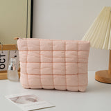 Pink 2 Pack Quilted Puffer Clutch Bag Set Checkered Makeup Pouch Women Fashion Cosmetic Organiser for Travel and Daily Use