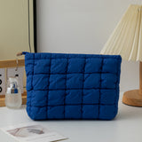 Blue 2 Pack Quilted Puffer Clutch Bag Set Checkered Makeup Pouch Women Fashion Cosmetic Organiser for Travel and Daily Use