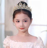 Silver-white Girls Princess Tiara Crown Crystal Rhinestone Headpiece 14cm Diameter for Birthday Party Dance Performance and Flower Girls Elegant Hair Accessory - Front View