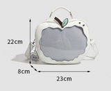 Green Cute Apple Shaped Ita Bag Convertible Backpack Crossbody Purse with Mesh Pin Display Window for Teen Girls and Daily Use