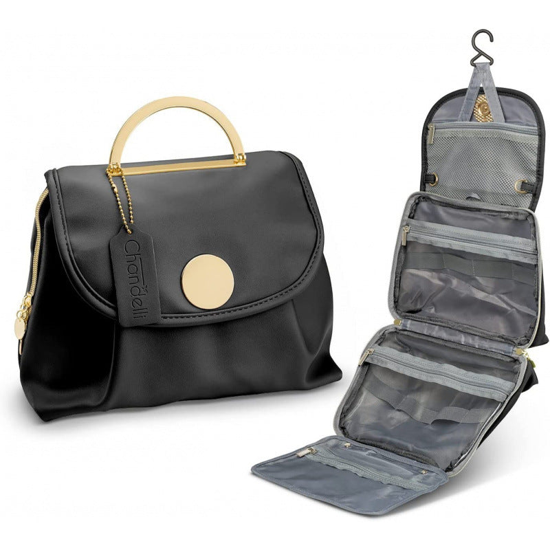Black Large Hanging Toiletry Bag Waterproof Travel Cosmetic Organiser with Sturdy Hook 4 Compartments Makeup Wash Case for Women and Men