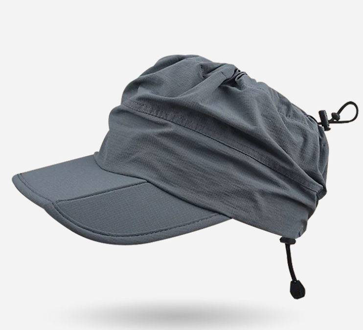 Grey Women's Foldable Sun Visor Cap Quick Dry Packable Empty Top Hat Adjustable Drawstring for Running Hiking and Summer Travel