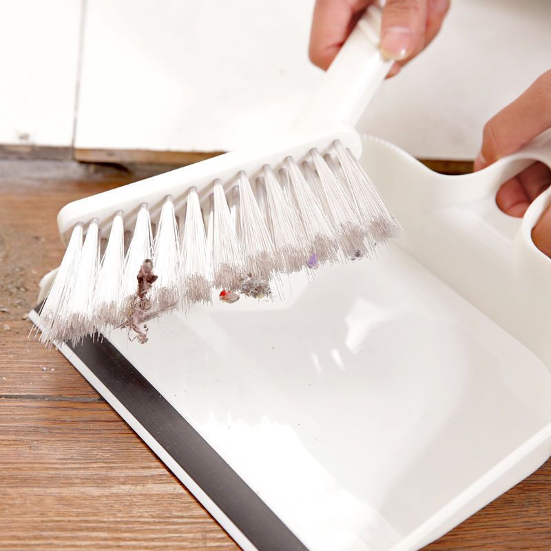 Blue Mini Dustpan and Brush Set Handheld Sweeping Broom with Rubber Lip for Desktop Kitchen Car and Camping Cleaning