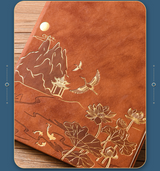 Brown A5 Premium Notebook Gift Set with Pen - PU Leather Journal with Gold Oriental Art - 200 Pages Business Diary & Corporate Gift Box (Lotus & Crane Design)