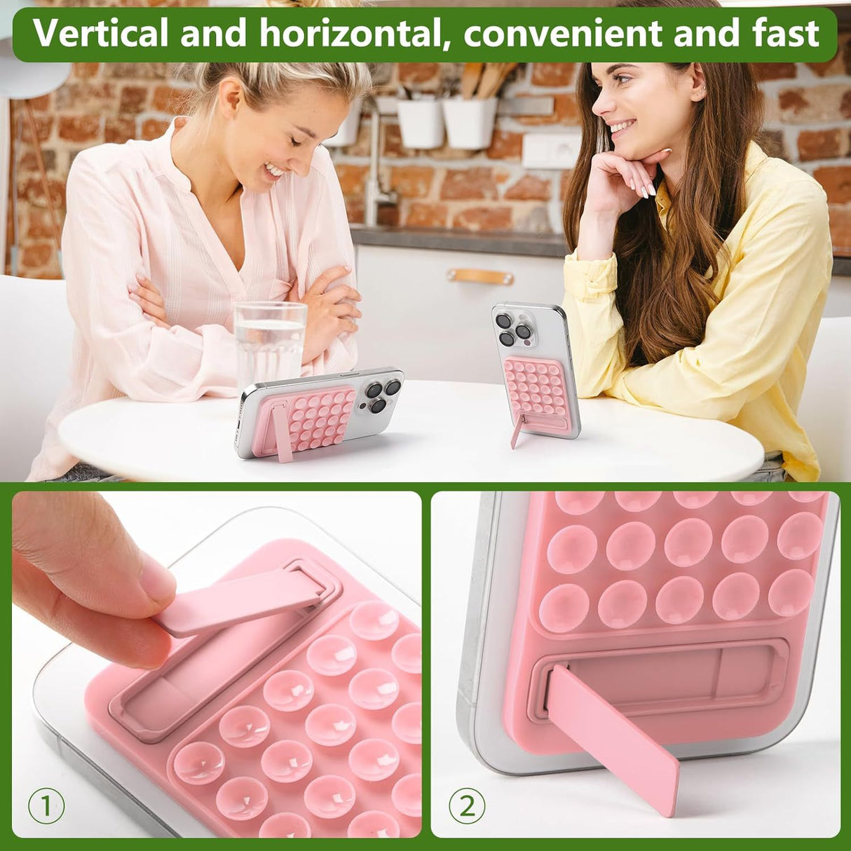 Purple 4 Pack Silicone Suction Phone Mount with Foldable Kickstand - Adhesive Sticky Grip Pad for Mirrors & Glass - 2-in-1 Hands-Free Holder for Content Creation