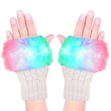 LED Light Up Knit Gloves with Faux Fur Trim - 6 Multicolor Light Modes for Halloween Christmas Parties and Festivals - One Size