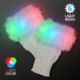 LED Light Up Knit Gloves with Faux Fur Trim - 6 Multicolor Light Modes for Halloween Christmas Parties and Festivals - One Size