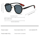 Silver Frame With Blue Rim Retro Round Sunglasses Vintage Metal & PC Frame Casual Classic Style for Men and Women - Lightweight 137mm Width - Front View