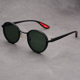 Black-rimmed Green Lenses Retro Round Sunglasses Vintage Metal & PC Frame Casual Classic Style for Men and Women - Lightweight 137mm Width