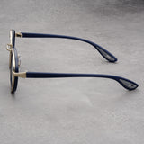 Black-rimmed Green Lenses Retro Round Sunglasses Vintage Metal & PC Frame Casual Classic Style for Men and Women - Lightweight 137mm Width
