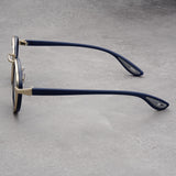 Black-rimmed Green Lenses Retro Round Sunglasses Vintage Metal & PC Frame Casual Classic Style for Men and Women - Lightweight 137mm Width - Front View