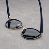 Black-rimmed Green Lenses Retro Round Sunglasses Vintage Metal & PC Frame Casual Classic Style for Men and Women - Lightweight 137mm Width - Side View