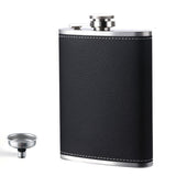 Black 8oz Stainless Steel Hip Flask with Black Lychee Grain Texture and Funnel, Portable 12.2cm Bottle for Australian Camping and Outdoors
