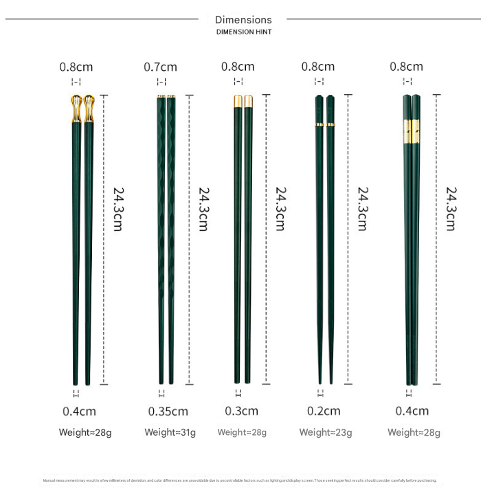 Two-piece Set Premium Alloy Chopsticks Set of 5 Pairs - 24.3cm Emerald Green and Gold Luxury Reusable Utensils for Modern Australian Dining