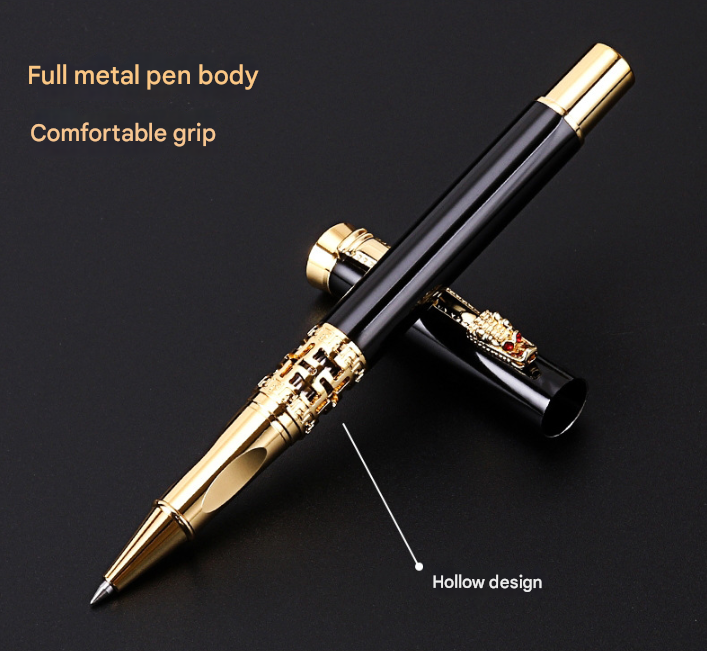 Red Two-piece Set Luxury Retro Dragon Head Signature Pen Gift Set - Full Metal 0.5mm Rollerball Each Set with 2 Spare Refills for Business and Gifting