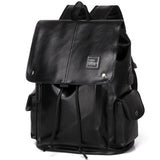 Black Men's Fashion PU Leather Backpack - Large Capacity 42cm Laptop Rucksack for University, Travel and Casual Business Use