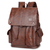 Dark Brown Men's Fashion PU Leather Backpack - Large Capacity 42cm Laptop Rucksack for University, Travel and Casual Business Use