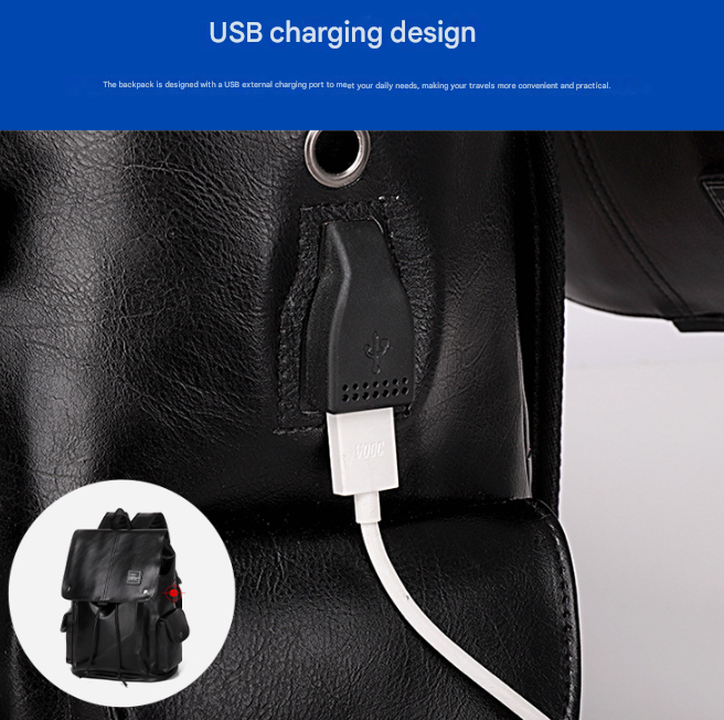 Dark Brown Men's Fashion PU Leather Backpack - Large Capacity 42cm Laptop Rucksack for University, Travel and Casual Business Use