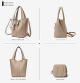 Khaki Women's Small PU Leather Bucket Bag with Secure Lock and Horse Charm - 20cm Compact Crossbody Handbag for Everyday Use