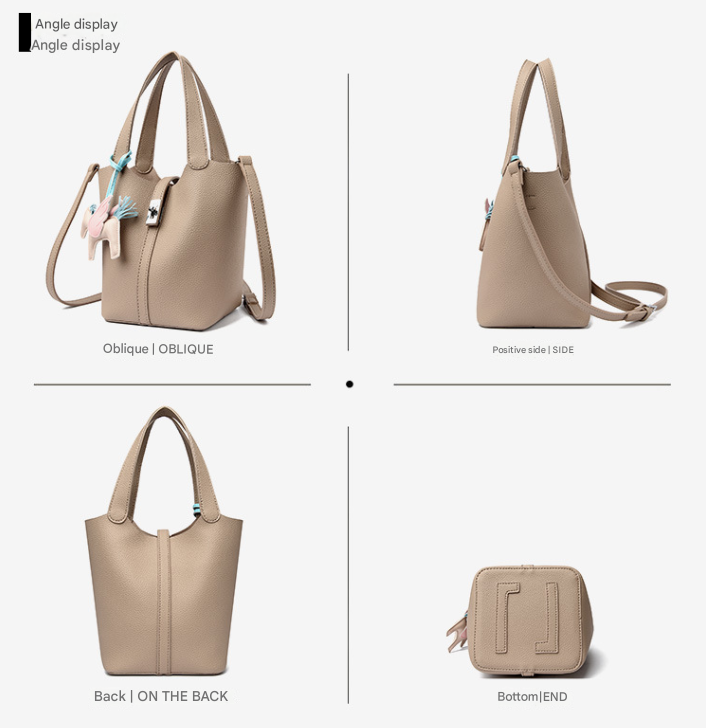 Brown Women's Small PU Leather Bucket Bag with Secure Lock and Horse Charm - 20cm Compact Crossbody Handbag for Everyday Use