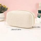 Pink Corduroy Cosmetic Bag Large Capacity 20cm Makeup Pouch for Lipstick Jewelry and Keys - Soft Portable Travel Toiletry Organiser - Front View
