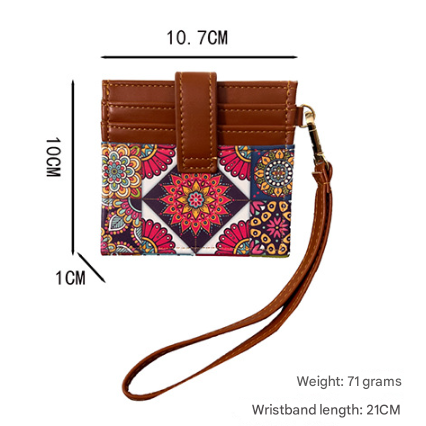 Colorful Ethnic Mandala Pattern PU Leather Mini Card Holder with Wrist Strap and Buckle - Slim High-End Multi-Slot Card Sleeve for Daily Use