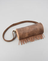 Boho Ethnic PU Leather Cylindrical Crossbody Bag with Embroidery and Fringe - 21cm Vintage Retro Drum Bag for Daily Use - 45-Degree Angle