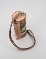 Boho Ethnic PU Leather Cylindrical Crossbody Bag with Embroidery and Fringe - 21cm Vintage Retro Drum Bag for Daily Use - Rear View