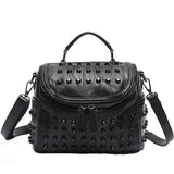 Women's Black Studded Handbag Soft PU Leather Crossbody Shoulder Bag with Rivets Trendy Box Purse 22cm for Travel Party