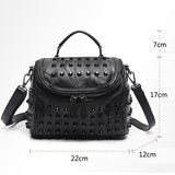 Women's Black Studded Handbag Soft PU Leather Crossbody Shoulder Bag with Rivets Trendy Box Purse 22cm for Travel Party