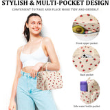 Beige Women's Large Corduroy Lunch Bag Insulated Thermal Tote Strawberry Print with Shoulder Strap for Work School & Picnics - Side View