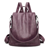 Purple Women's Anti-Theft Backpack Purse Soft Faux Leather Convertible Rucksack Shoulder Bag Large Capacity 31cm for Travel Work Daily Use