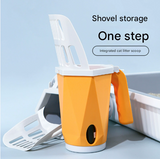 Yellow 2-in-1 Cat Litter Scoop with Attached Waste Bin Integrated Poop Scooper Holder Detachable Kit with 150 Degradable Bags - Front View