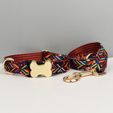 S Rainbow Boho Patterned Dog Collar with Gold Metal Bone Buckle Adjustable Tribal & Leopard Print Neck Strap for Puppies & Dogs