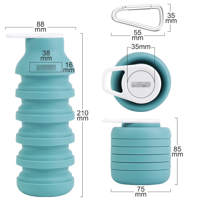 Black Collapsible Silicone Water Bottle Portable Travel Sports Cup with Carabiner Clip Foldable Design for Camping Hiking & Gym Teal
