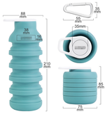Black Collapsible Silicone Water Bottle Portable Travel Sports Cup with Carabiner Clip Foldable Design for Camping Hiking & Gym Teal