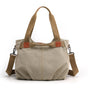 Khaki Women's Retro Canvas Tote Bag Large Capacity Shoulder Handbag Adjustable Crossbody Strap 35cm for Travel Work & Daily Use