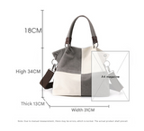 Grey Women's Canvas Patchwork Tote Bag Large Capacity Shoulder Handbag Fits A4 Magazine Adjustable Crossbody Strap 34cm for Work & School