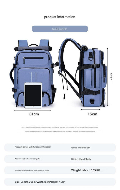 Large Capacity Convertible Travel Backpack - 16" Laptop Compartment, Shoe Pouch & USB Port(black)
