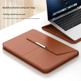 3-in-1 Detachable PU Leather Laptop Sleeve with Ergonomic Stand & Mouse Pad(brown  13/14 inch)