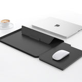 3-in-1 Detachable PU Leather Laptop Sleeve with Ergonomic Stand & Mouse Pad(black  13/14 inch)